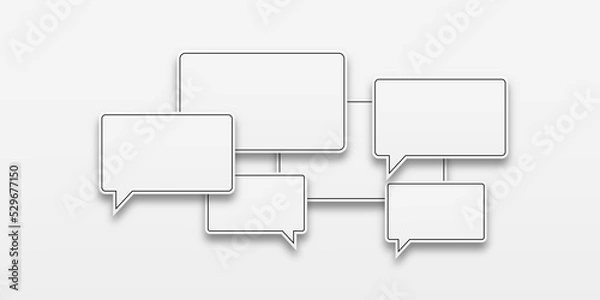 Fototapeta Set of white color speech bubble text, chatting box, message box outline cartoon. Icon or sign speak text message . Balloon thinking sign symbol.  illustration with shadow on white background.