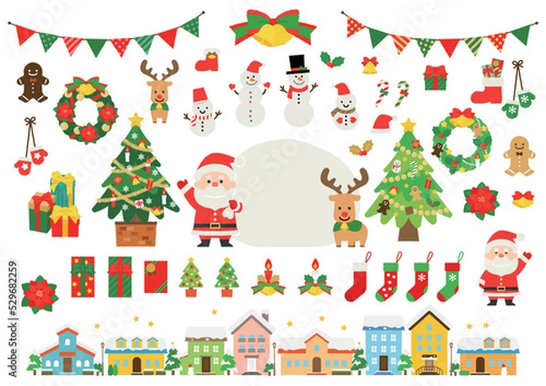 Obraz クリスマスのかわいいイラストセット