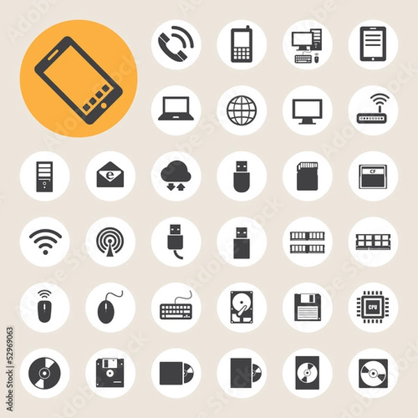 Fototapeta Mobile devices , computer and network connections icons set.