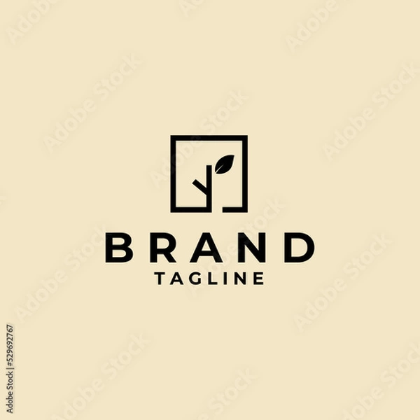 Fototapeta Tree logo template design illustration, Abstract square icon lines of trees