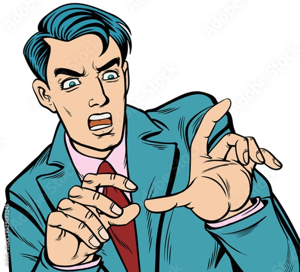 Obraz Young businessman shocked, scared, worried. hand drawn style  design illustration, transparent background.