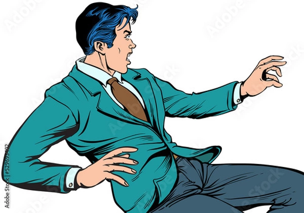 Obraz Young businessman shocked, scared, worried. hand drawn style  design illustration, transparent background.