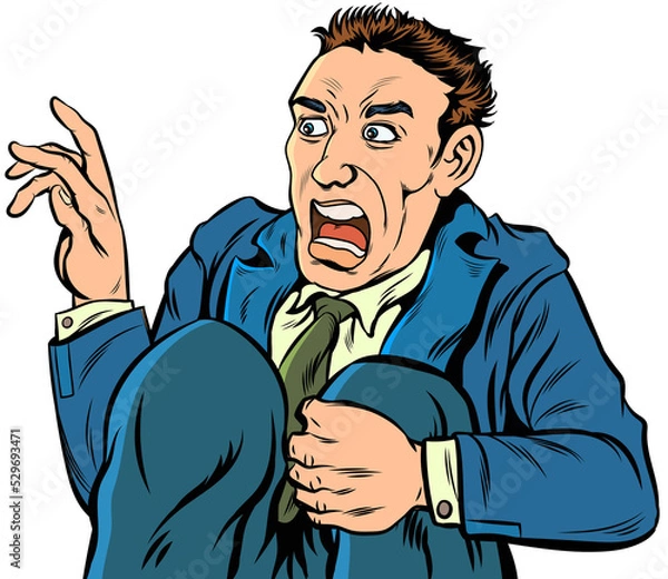 Obraz Young businessman shocked, scared, worried. hand drawn style  design illustration, transparent background.