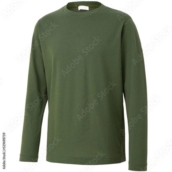Fototapeta Blank long sleeve shirt mock up template, front and back view, isolated on white background, plain green t-shirt mockup. Long sleeved tee design presentation for print..Green long sleeve shirt mock up