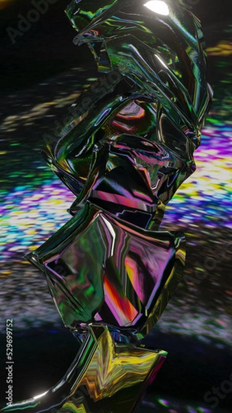 Obraz Abstract 3d render, holographic, dark background