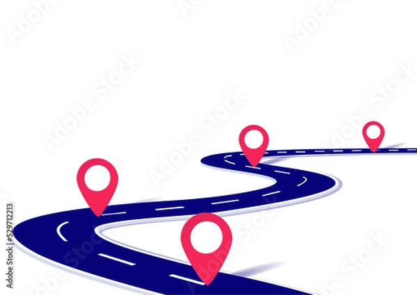 Obraz Roadmap infographic with milestones. Business concept for project management or business journey. Illustration of a winding road..