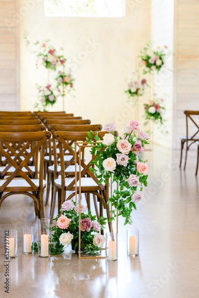 Fototapeta Church decorated for event with florals 