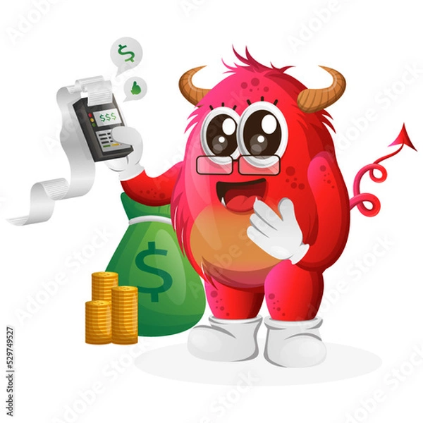 Obraz Vector_Cute red monster make a payment