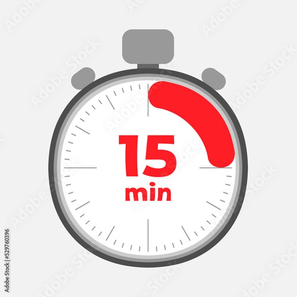 Obraz Illustration of fifteen minutes stopwatch on white background. Vector illustration