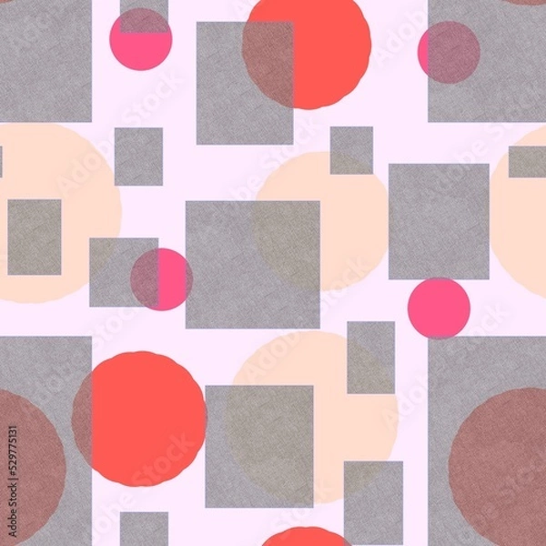 Obraz Seamless pattern of geometric shapes with texture on a light pink background for textiles. Circles and rectangles on a light background for wallpaper.