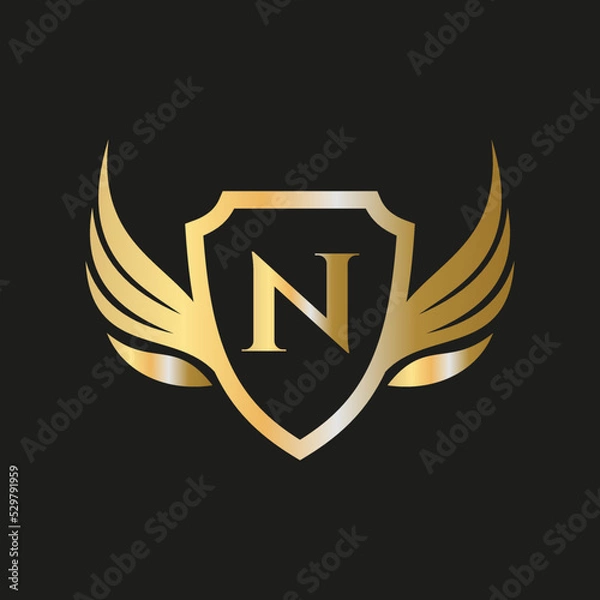 Fototapeta Initial Wing Logo On Letter N Alphabet For Transportation Logo Symbol