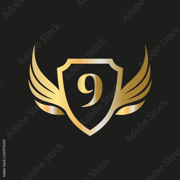 Fototapeta Initial Wing Logo On Letter 9 Alphabet For Transportation Logo Symbol