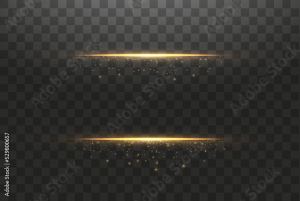 Fototapeta Glow isolated gold transparent effect, lens flare, explosion, glitter, line, sun flash, spark and stars. For illustration template art design, banner for Christmas celebrate, magic flash energy ray