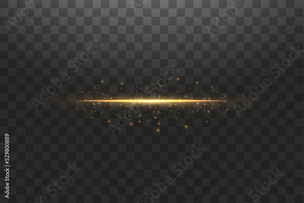 Fototapeta Glow isolated gold transparent effect, lens flare, explosion, glitter, line, sun flash, spark and stars. For illustration template art design, banner for Christmas celebrate, magic flash energy ray