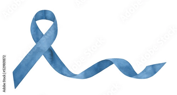 Obraz Watercolour illustration of Colon Cancer Awareness dark blue ribbon. Hand painted water color graphic drawing on white backdrop, cut out clip art element for design, banner, print, poster, template.