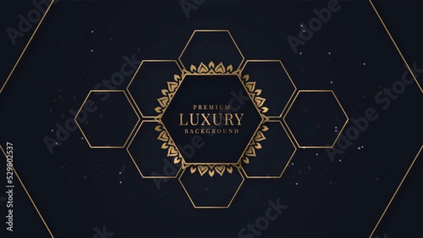 Fototapeta Abstract hexagon shapes mandala background with golden arabesque pattern