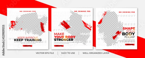 Obraz Set of Gym Fitness social media post design template. Suitable for social media, flyers, banner, and web internet.