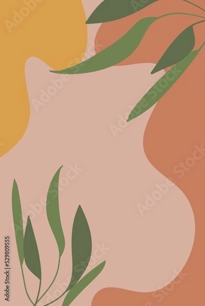 Obraz Abstract horizontal autumn banner template. Fashionable minimalistic background with autumn leaves.Design of drawing, logo, posters, invitation, greeting card