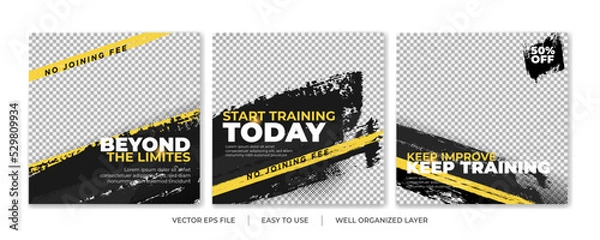 Obraz Set of Gym Fitness social media post design template. Suitable for social media, flyers, banner, and web internet.
