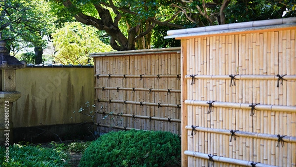 Obraz 竹垣　整然とした日本建築庭園