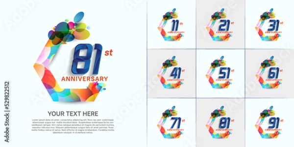 Fototapeta set of anniversary with colorful color can be use for celebration moment