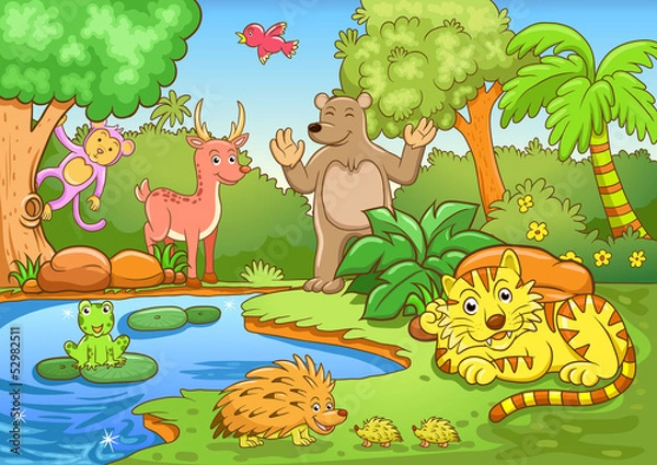 Fototapeta animals in forest.