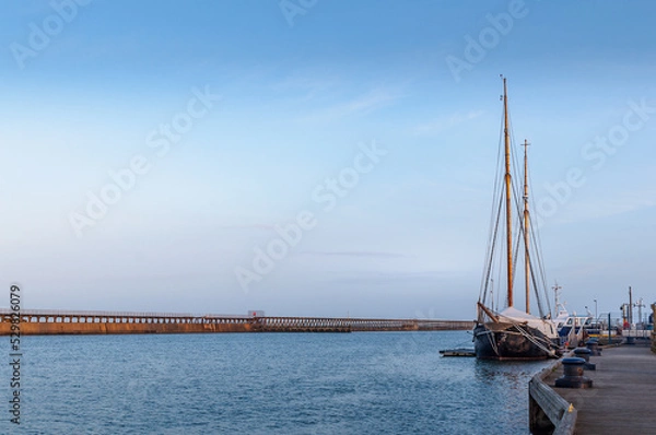 Fototapeta Replica of Williams II.  The tall ship moored in the Port of Blyth, Northumberland, UK. 