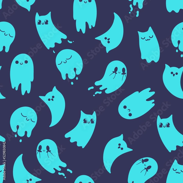 Fototapeta Halloween seamless pattern background, ghost. Vector illustration for design, fabric or wrapping paper.