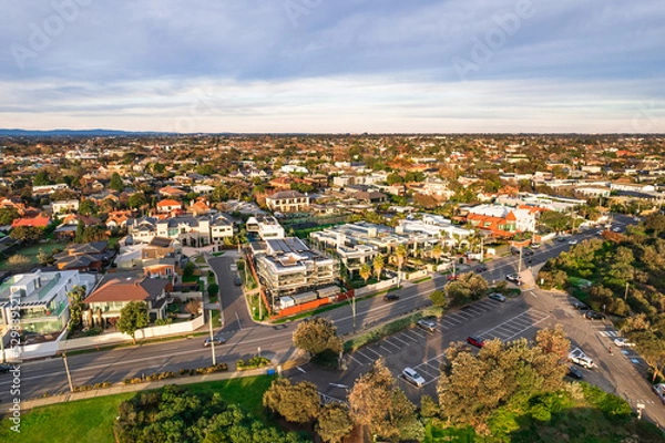 Fototapeta Drone aerial view Brighton beach side residential area