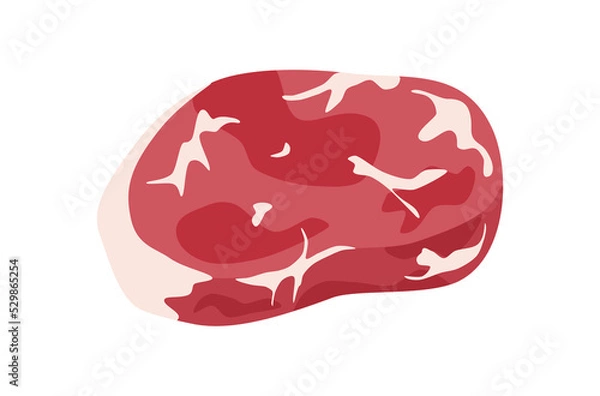Obraz Fresh organic raw meat vector, fresh meat vector, organic food vector on white background, food top view vector, raw beef on white background, raw meat top view, flat design of raw pork steak.