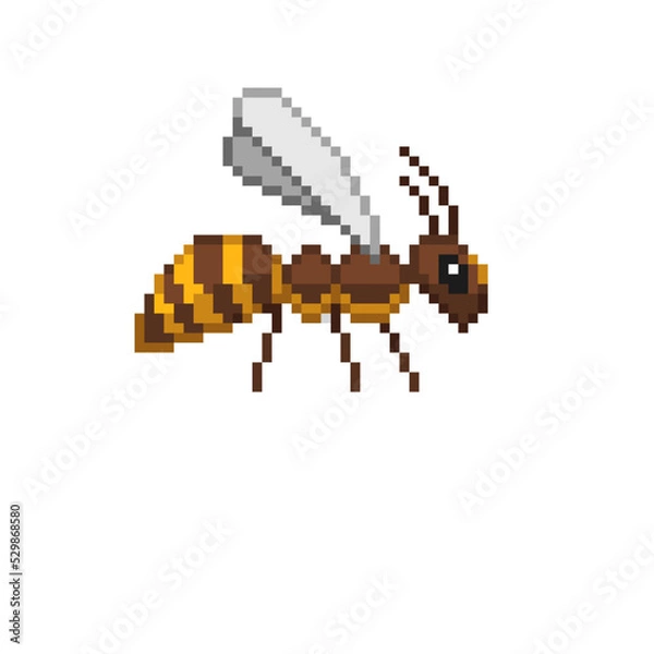 Obraz An 8-bit retro-styled pixel-art illustration of a right-facing cartoon yellow bumble bee.