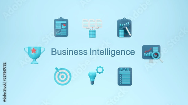Obraz Business intelligence banner concept, 3D render illustration.