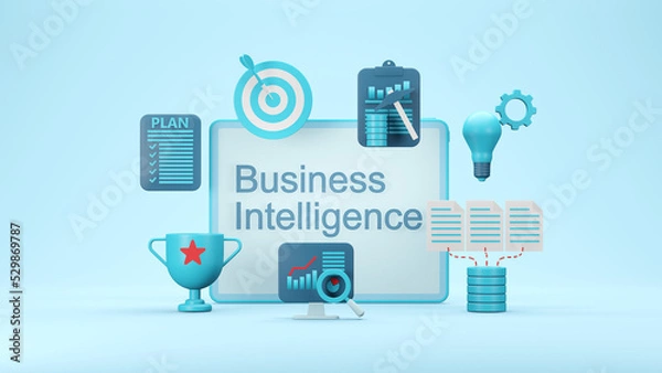 Obraz Business intelligence banner concept, 3D render illustration.
