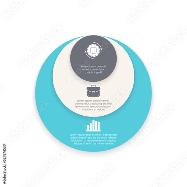 Fototapeta Circle infographic template for round diagram, graph, web design. Business concept with 3 steps, options or processes. Isolated on white background.