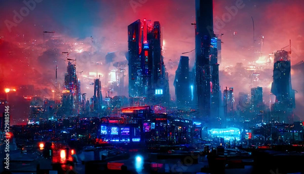 Fototapeta cyberpunk futuristic cityscape with a neon skyline digital conceptual illustration, created with generative ai