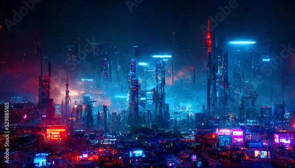 Obraz cyberpunk futuristic digital conceptual cityscape, created with generative ai