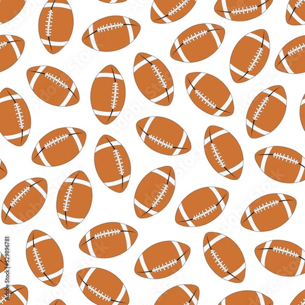 Fototapeta American football game pattern. Repeatable white background with playing balls. Trendy sportive endless print. Vector illustration