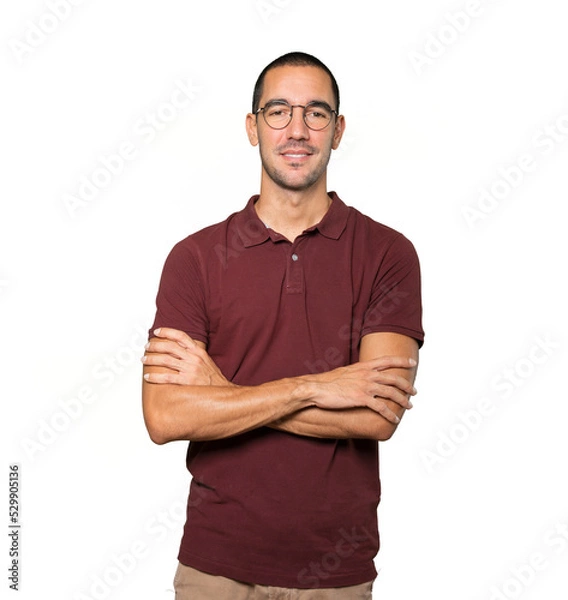 Obraz Serious young man looking up gesture