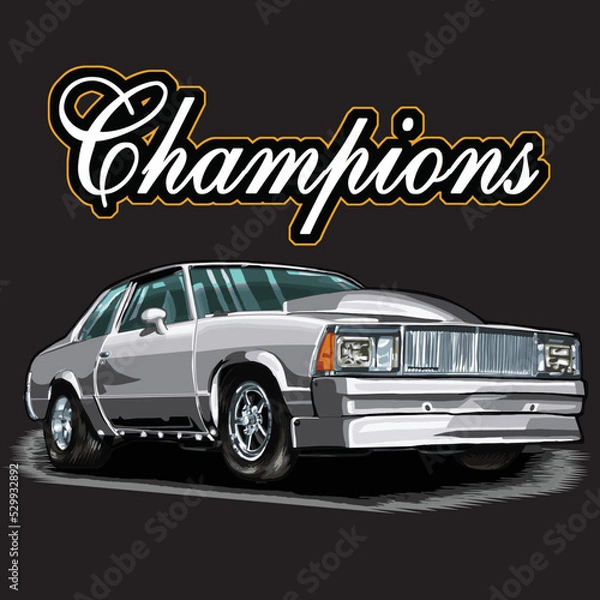 Fototapeta drag racing car isolated on black background for poster, t-shirt print, business element, social media content, blog, sticker, vlog, and card. vector illustration.