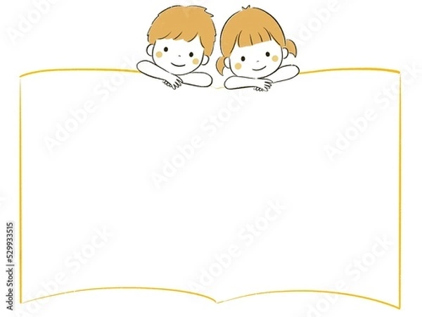 Obraz かわいい子どもの絵本フレーム(女の子と男の子)