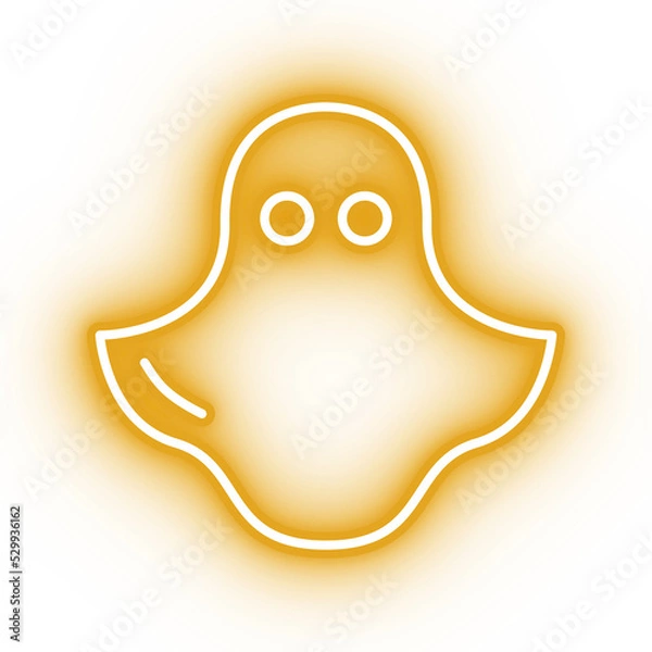 Fototapeta Neon yellow ghost icon, illustration of glowing ghost on transparent background