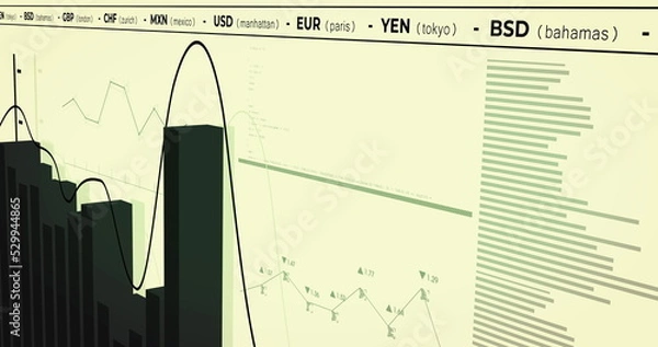 Obraz Image of financial data processing on yellow background