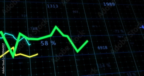 Fototapeta Image of financial data processing on black background