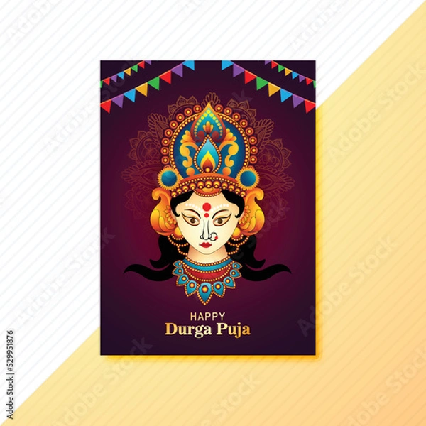 Fototapeta Illustration of goddess durga face in happy durga puja brochure design