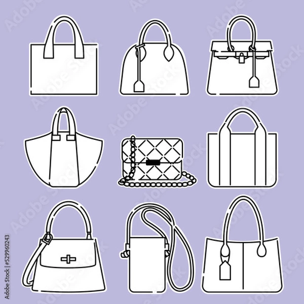 Obraz バッグ　セット　モノクロ　線のみ 白フチ