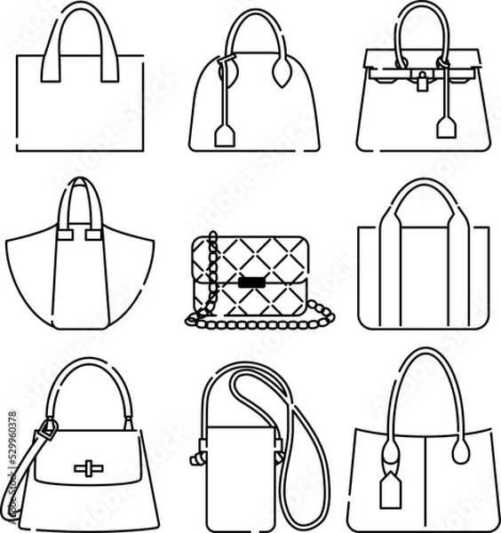 Obraz バッグ　セット　モノクロ　線のみ