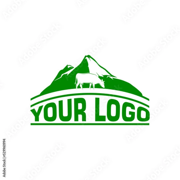 Fototapeta mountain and cow logo design creative logotype vector template