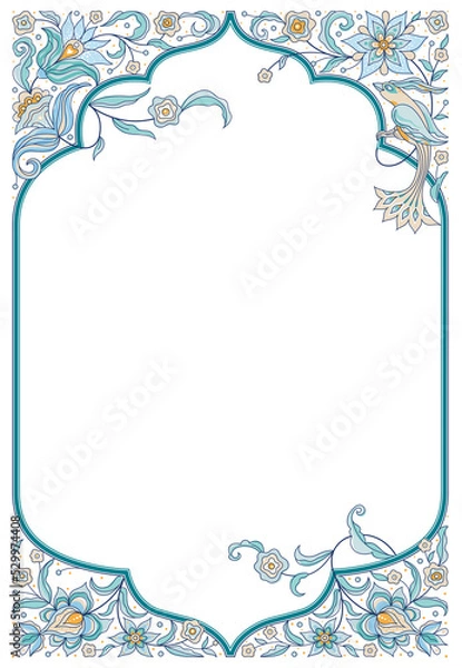 Fototapeta Floral frame, vignette, border, card design template. Premade card.