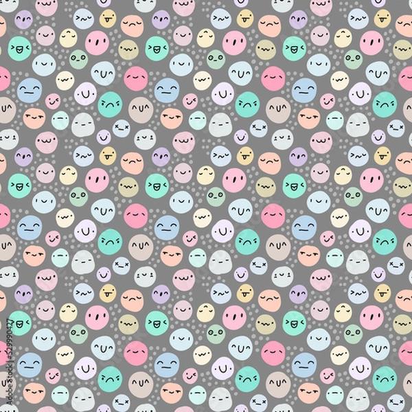 Obraz Smiling expressive faces hand drawn seamless pattern