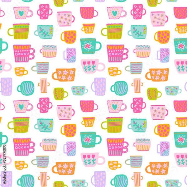 Obraz Rainbow colorful cups hand drawn seamless pattern